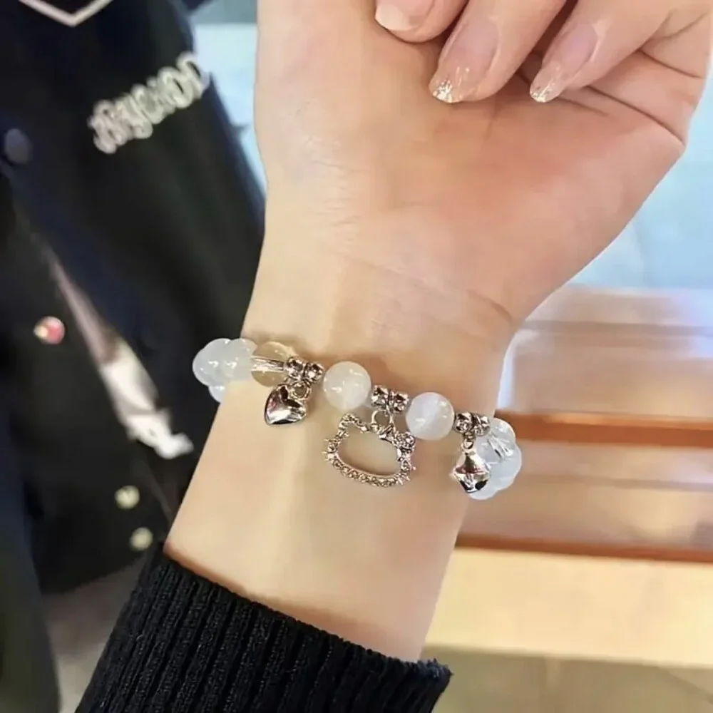 Hello Kitty Charm Bracelet Sanrio Stretch Hearts Bell Emo Beads Rave Trendy Cute